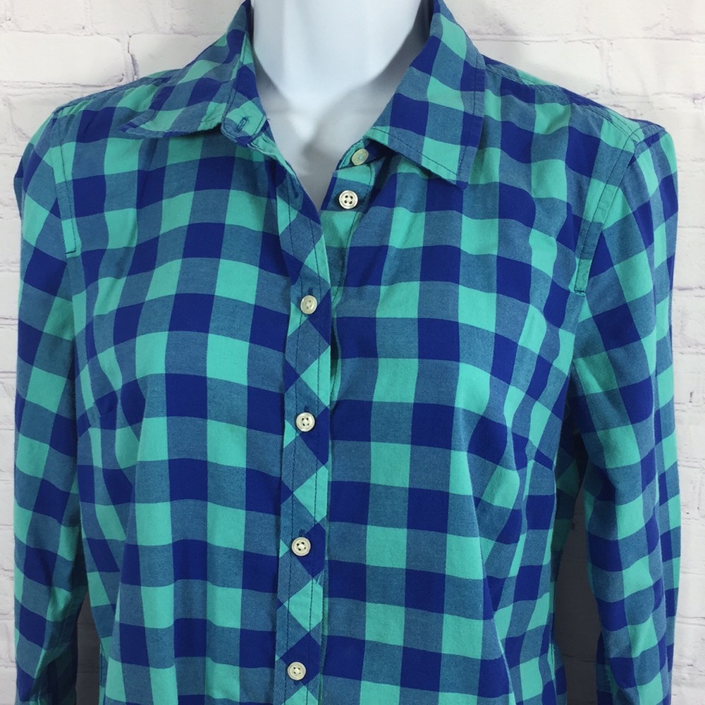 Talbots Large Checked Long Button Cuff Sleeve Top - image 2
